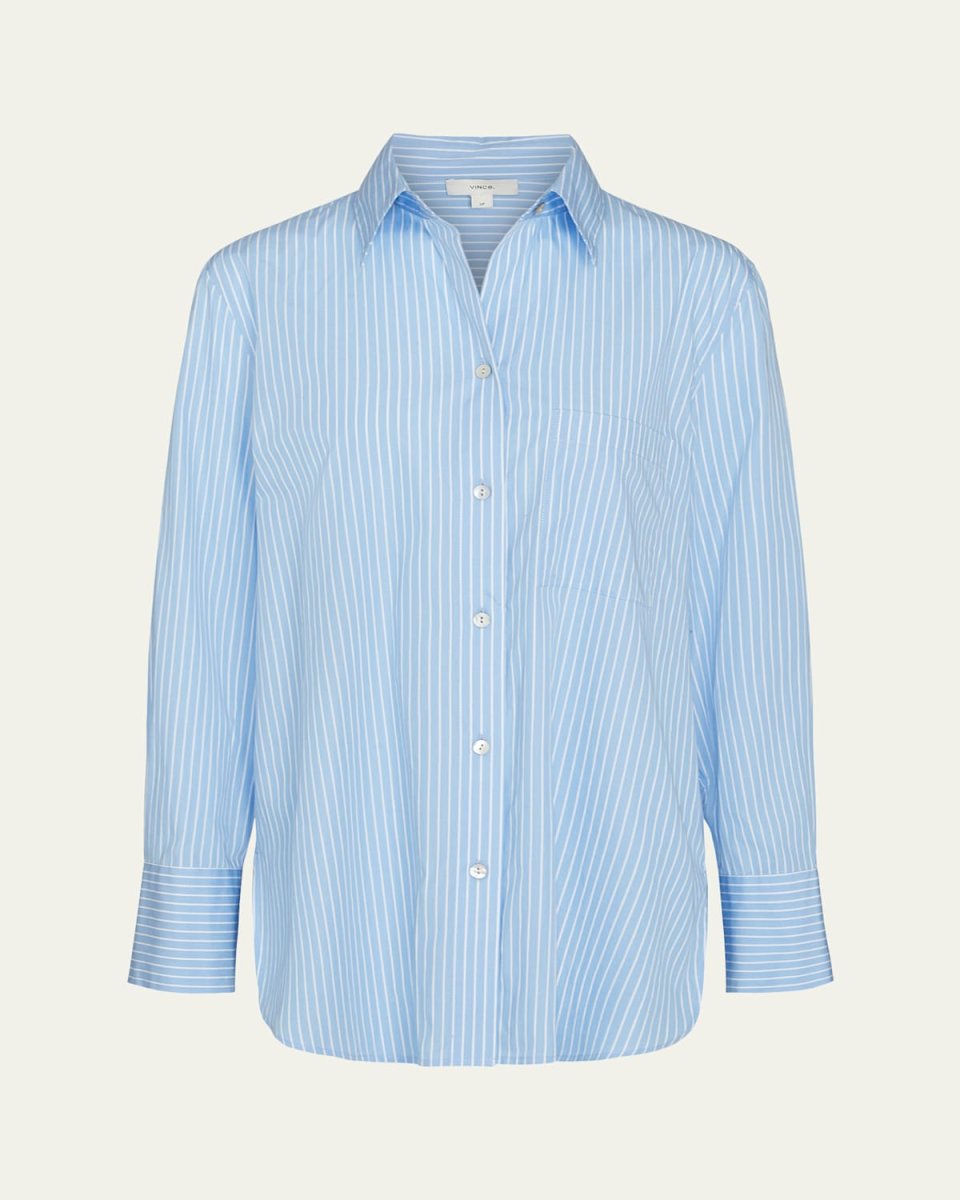 Relaxed Cotton Stripe Button-Front Shirt